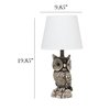 Simple Designs 1985 Polyresin Gazing Brown and White Night Owl Table Lamp with White Tapered Drum Fabric Shade LT2098-WHT